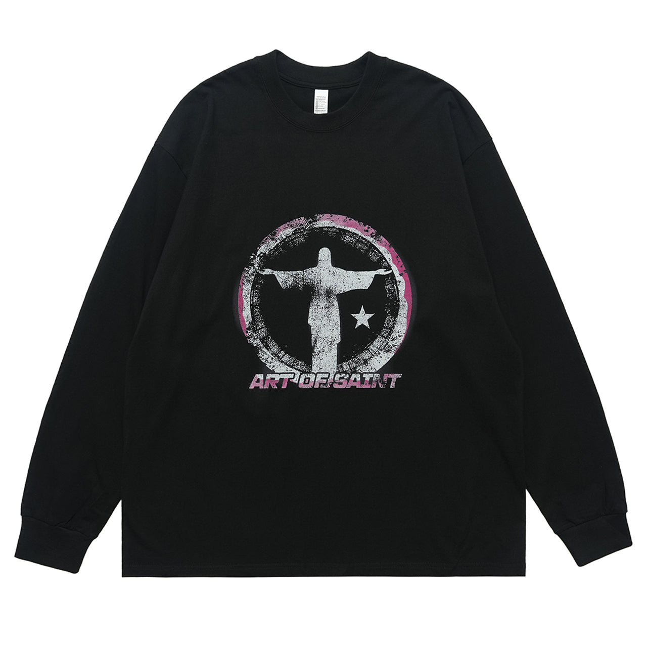 Saint print long sleeve top neon graffiti jumper grunge religion t-shirt in black