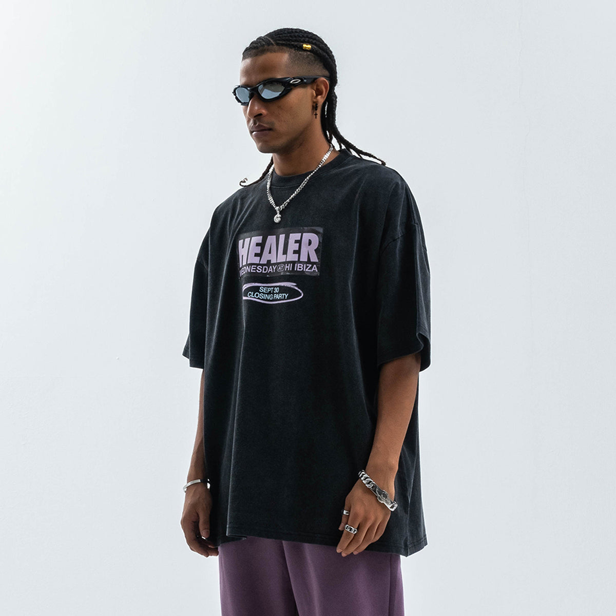 Ibiza t-shirt healer slogan top grunge raver tee retro party jumper in black