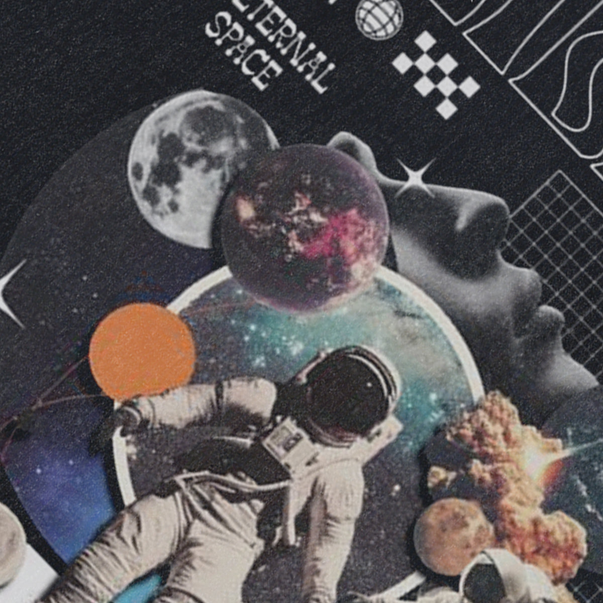 Galaxy slogan sleeveless t-shirt astronaut print surfer vest 00s space cartoon tank top in acid wash black