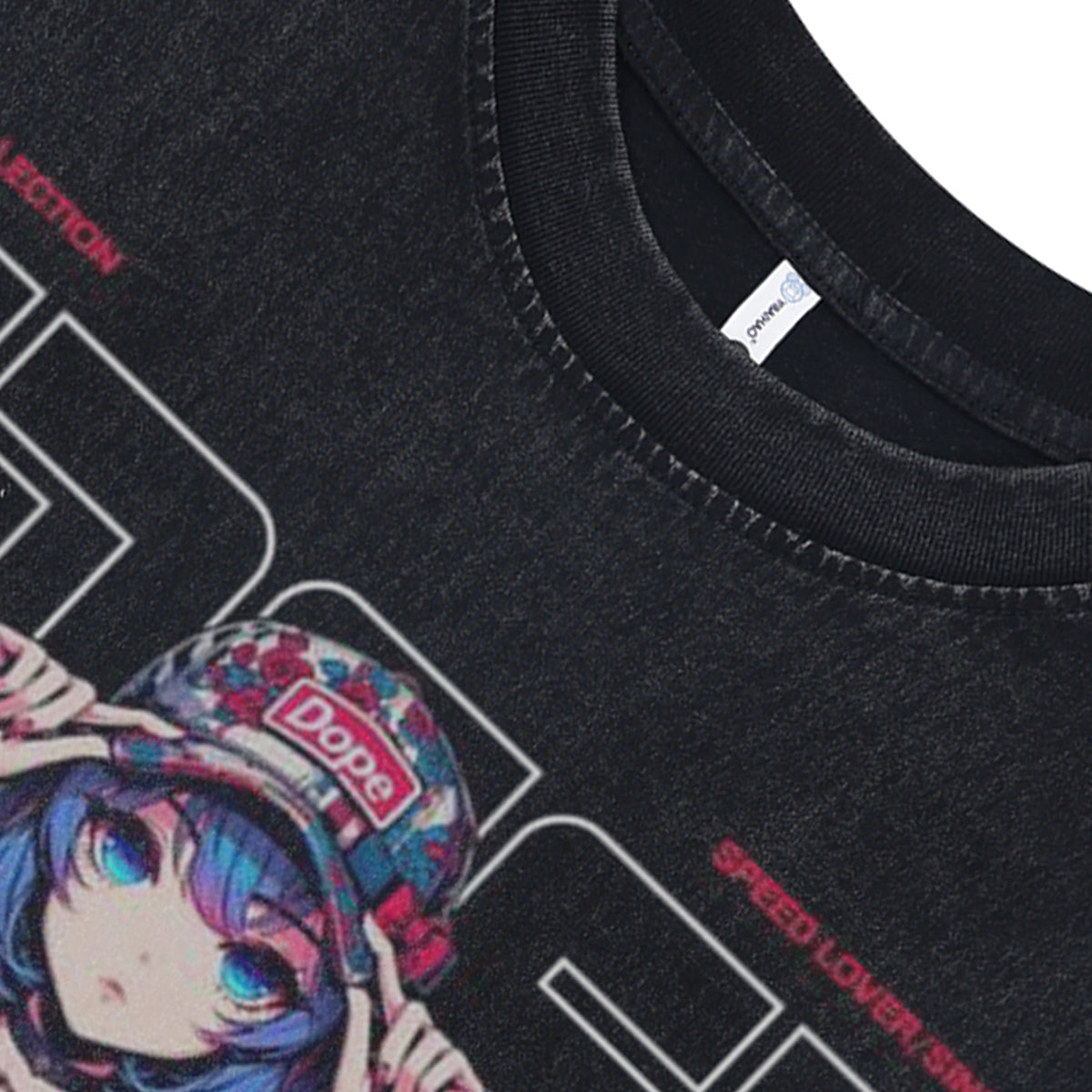 Anime print sleeveless t-shirt retro Japanese car surfer vest 90s racing tank top in acid wash black