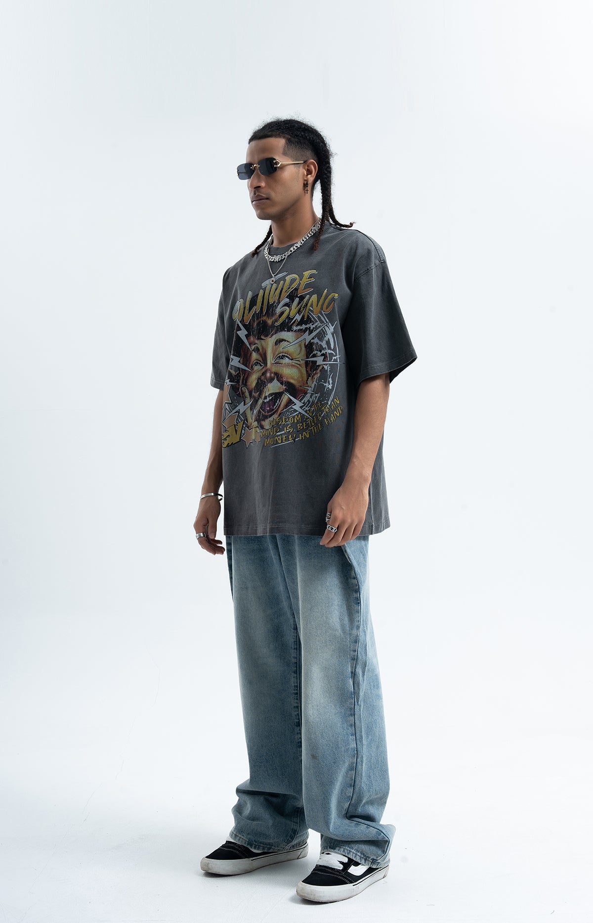 70s cartoon t-shirt retro print top old school tee in grey