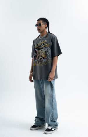 70s cartoon t-shirt retro print top old school tee in grey