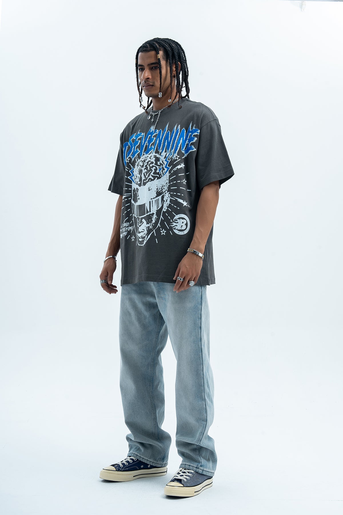 Brain print t-shirt creepy cartoon top monster tee in white