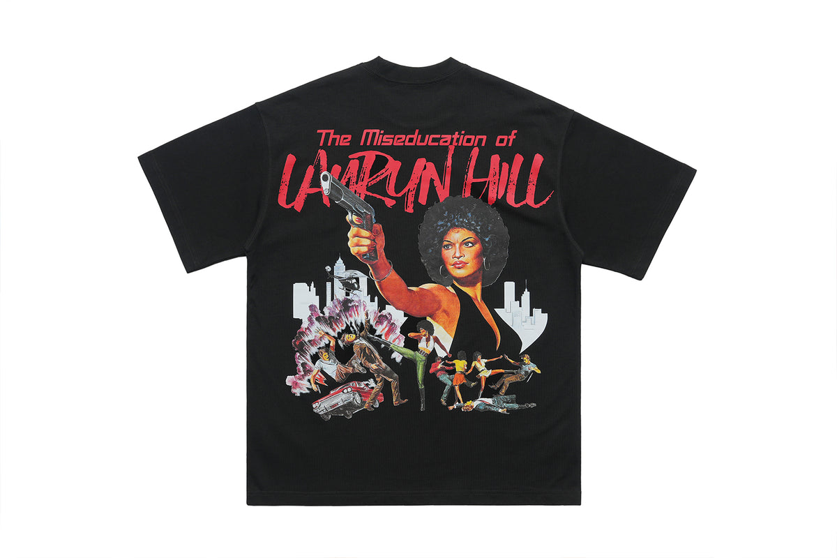 Retro movie t-shirt old cartoon top pistol print tee hip-hop jumper in White