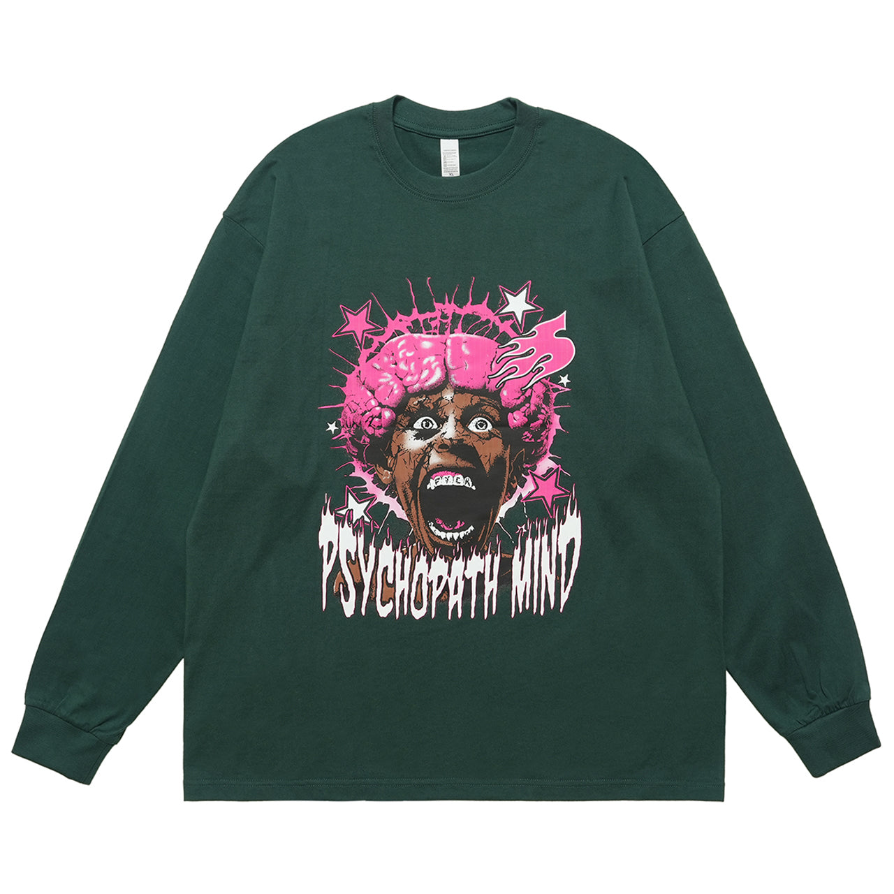 Psychopath slogan jumper long sleeve raver t-shirt grunge hip-hop top in green