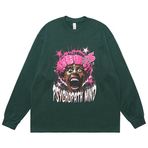 Psychopath slogan jumper long sleeve raver t-shirt grunge hip-hop top in white