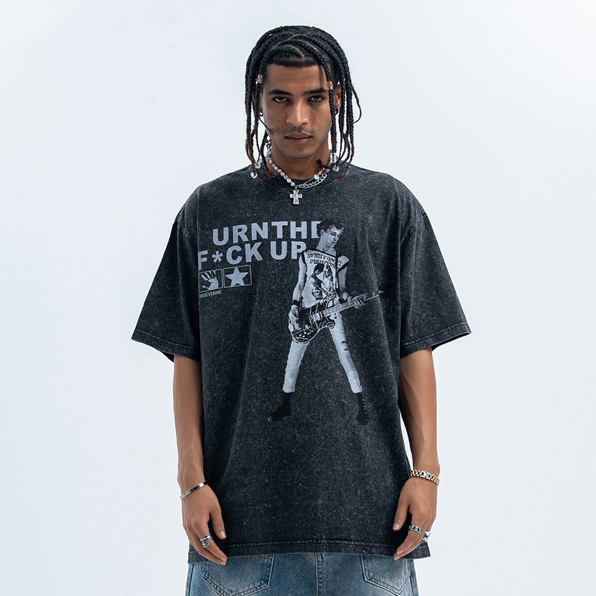 psychedelic t-shirt creepy sculpture top grunge painting tee in Grey