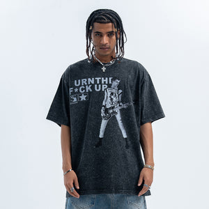 psychedelic t-shirt creepy sculpture top grunge painting tee in Grey