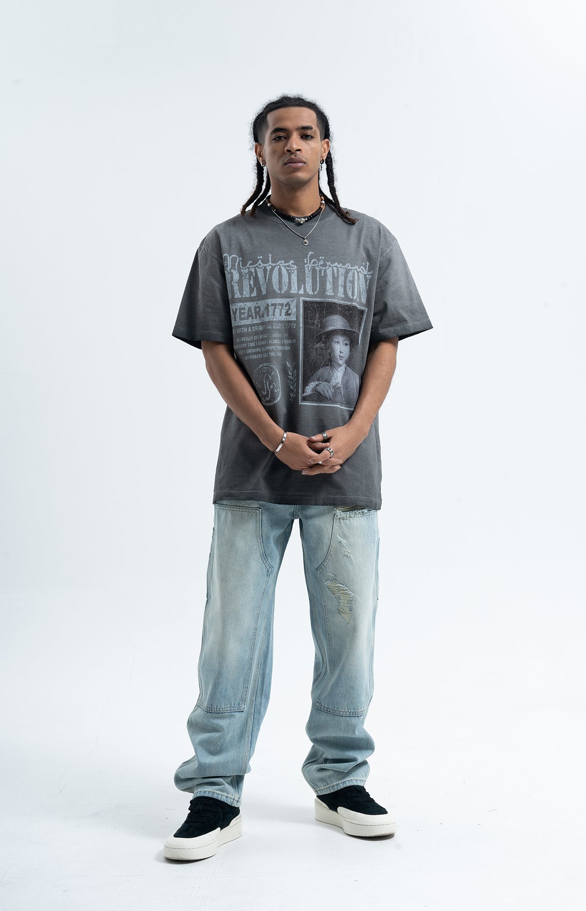 Wild West t-shirt revolution slogan top grunge American tee in beige