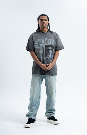 Wild West t-shirt revolution slogan top grunge American tee in beige