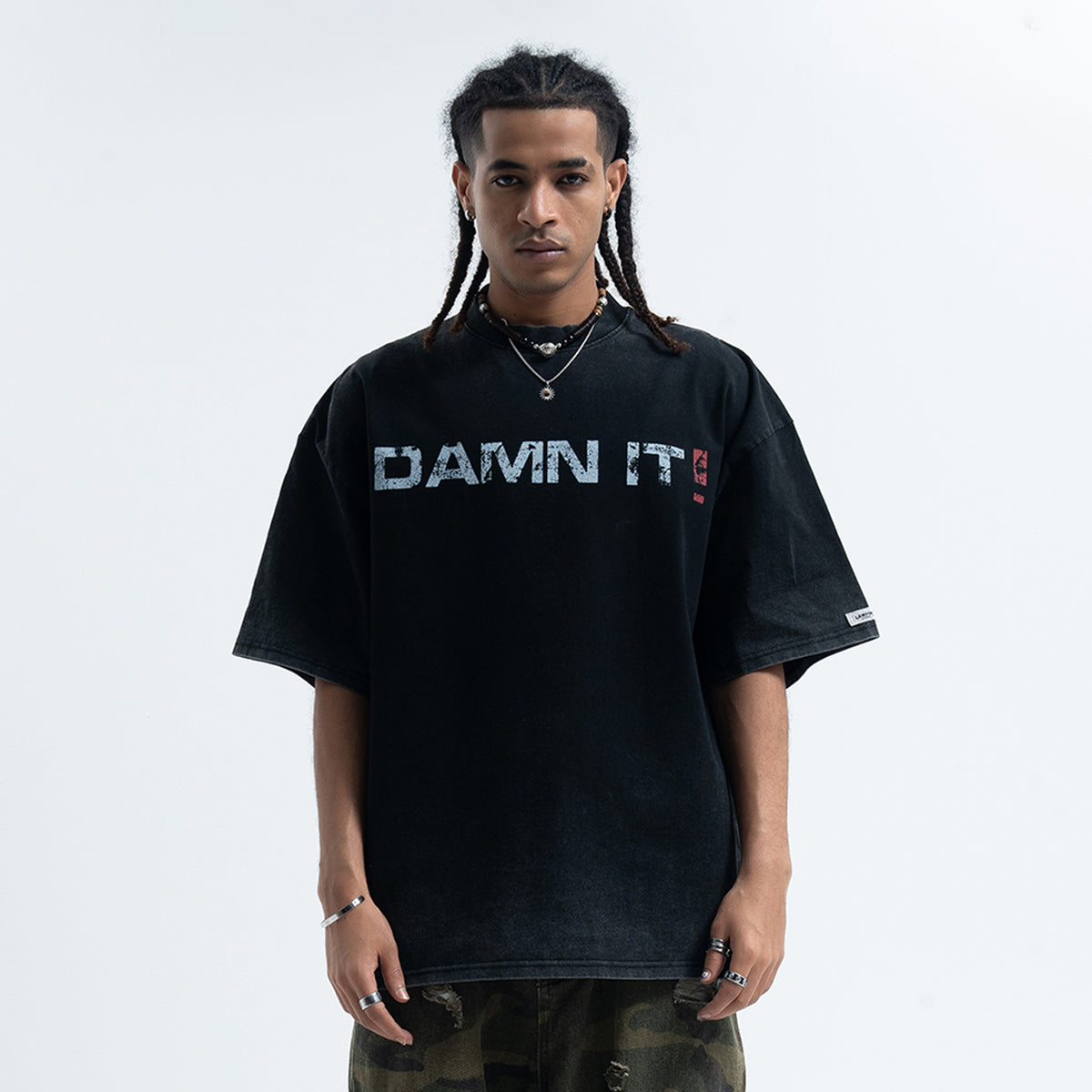 Damn it slogan t-shirt funky tee retro 00s top in black