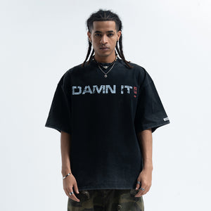Damn it slogan t-shirt funky tee retro 00s top in black
