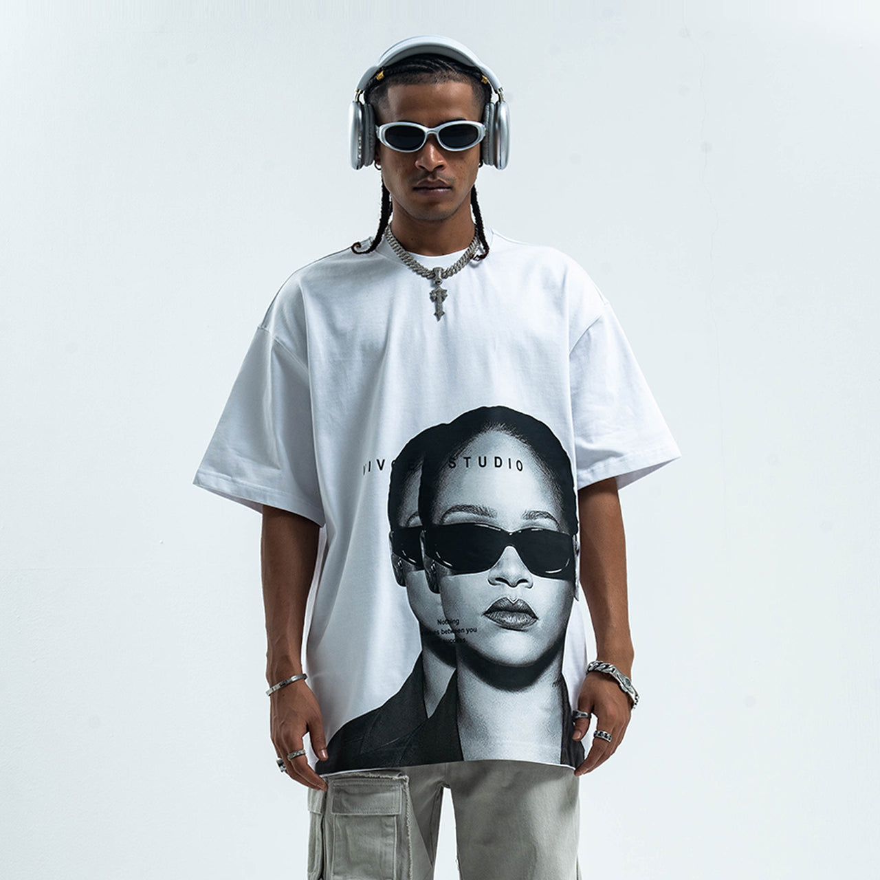 Rihanna t-shirt retro singer top grunge r&b princess tee white