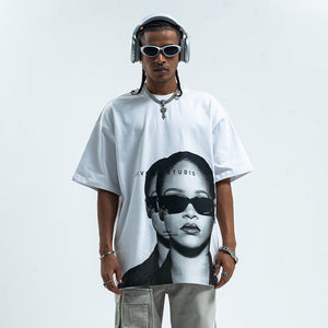 Rihanna t-shirt retro singer top grunge r&b princess tee black