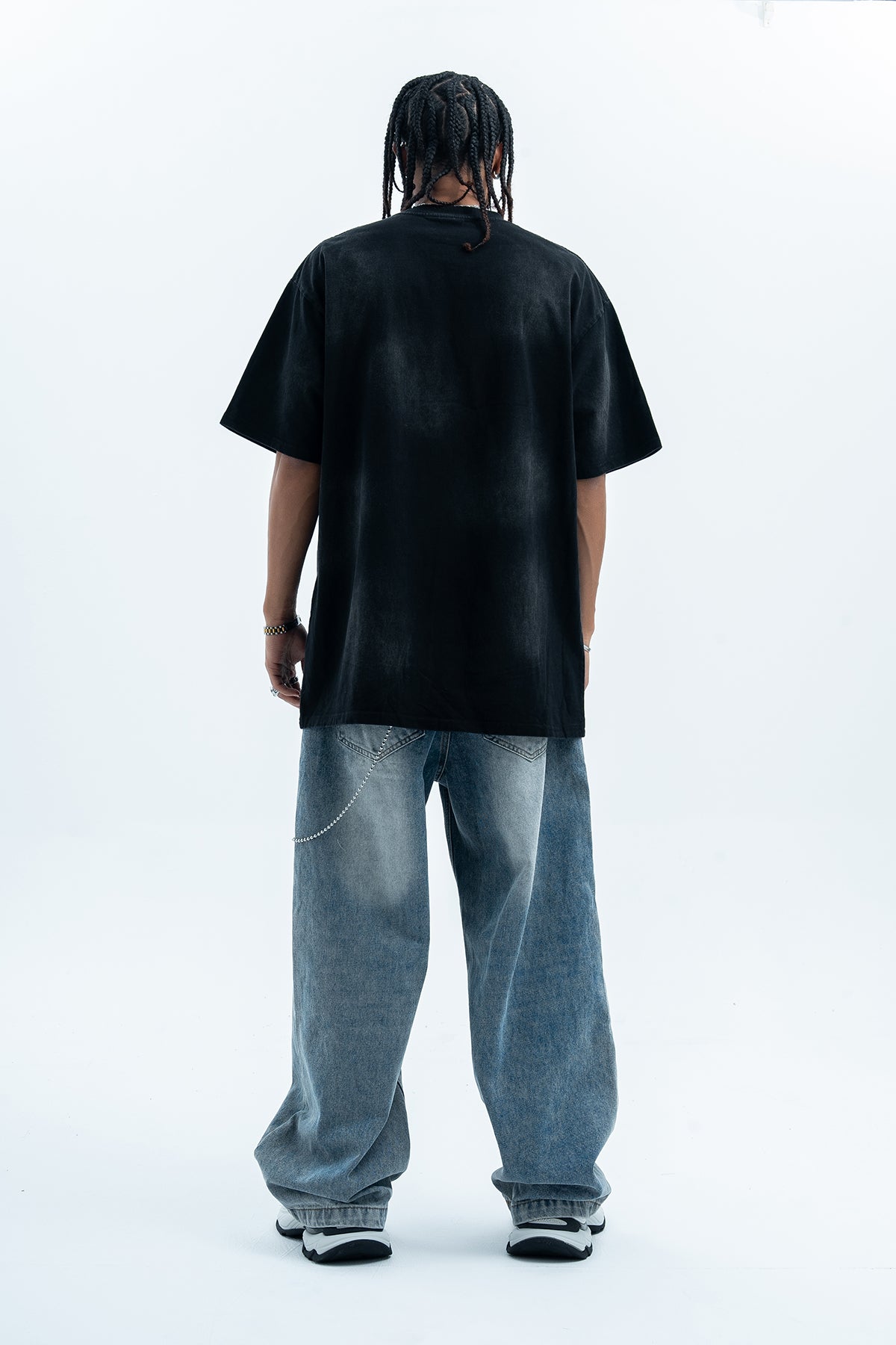 Cat print t-shirt retro cartoon top funny tee in black