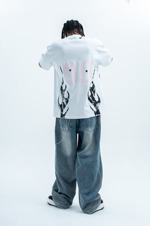 Flame print t-shirt retro cartoon top graffiti tee 90s jumper in black