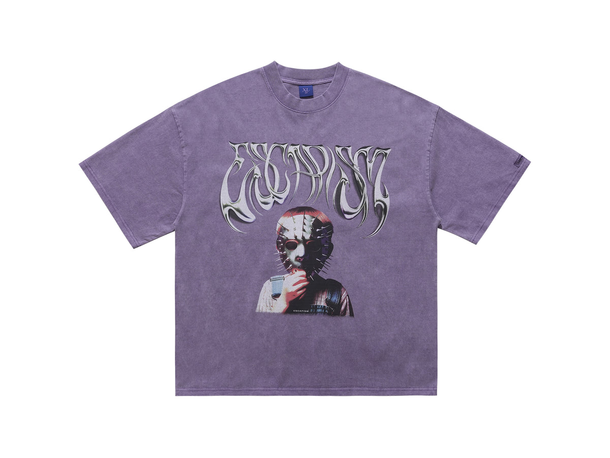 Creepy mask t-shirt scary movie top horror tee retro jumper in grey