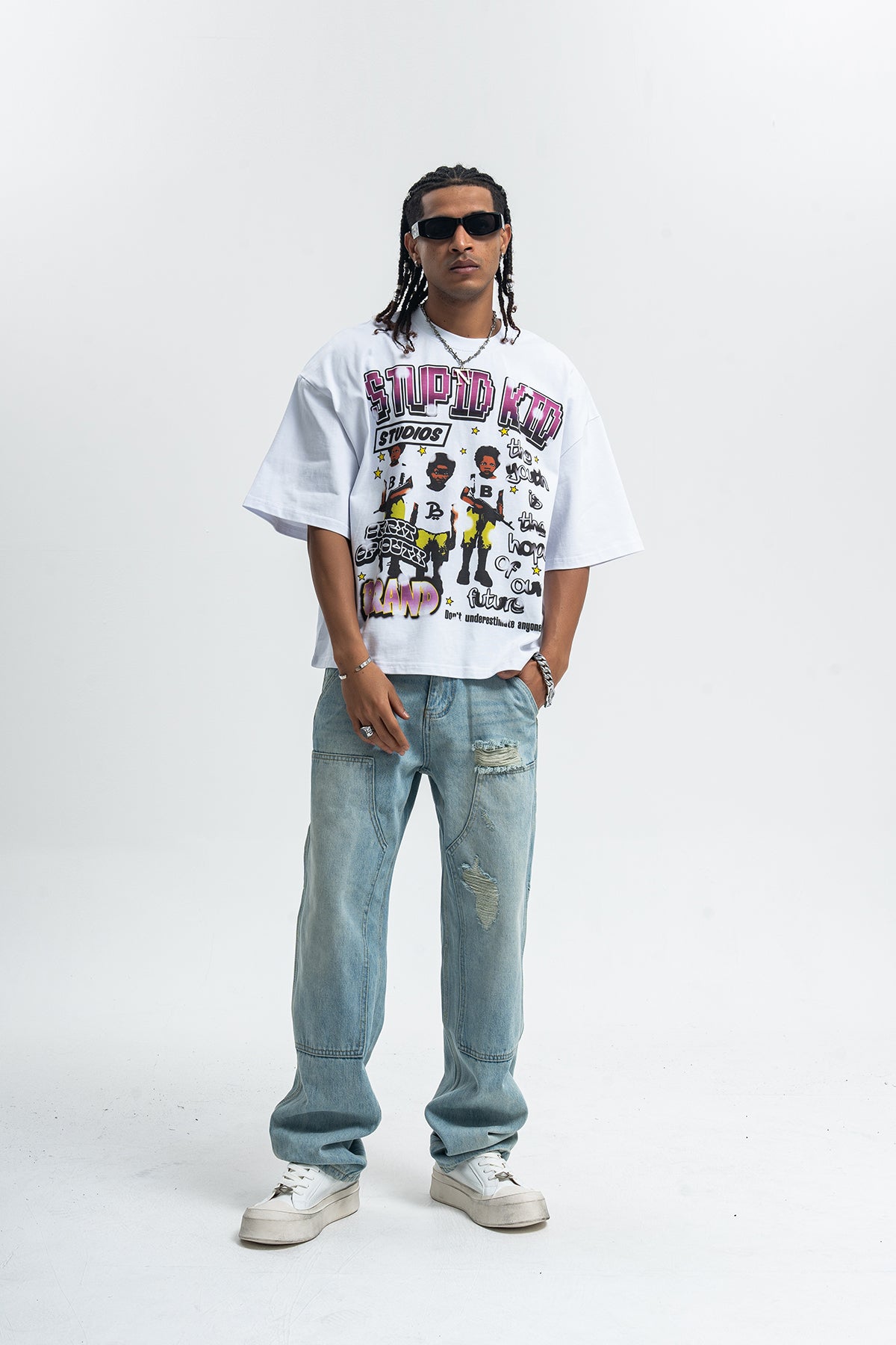 Kidcore t-shirt stupid slogan top grunge hip-hop tee in white