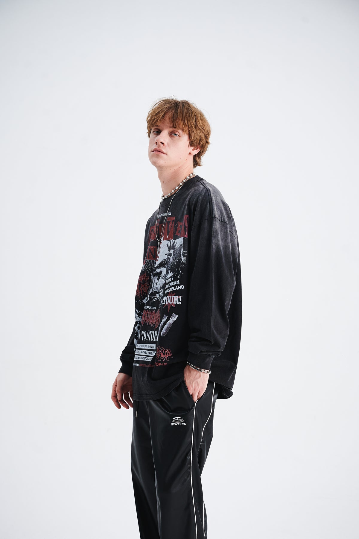 80s punk jumper long sleeve mohawk print top spiky hair t-shirt in black