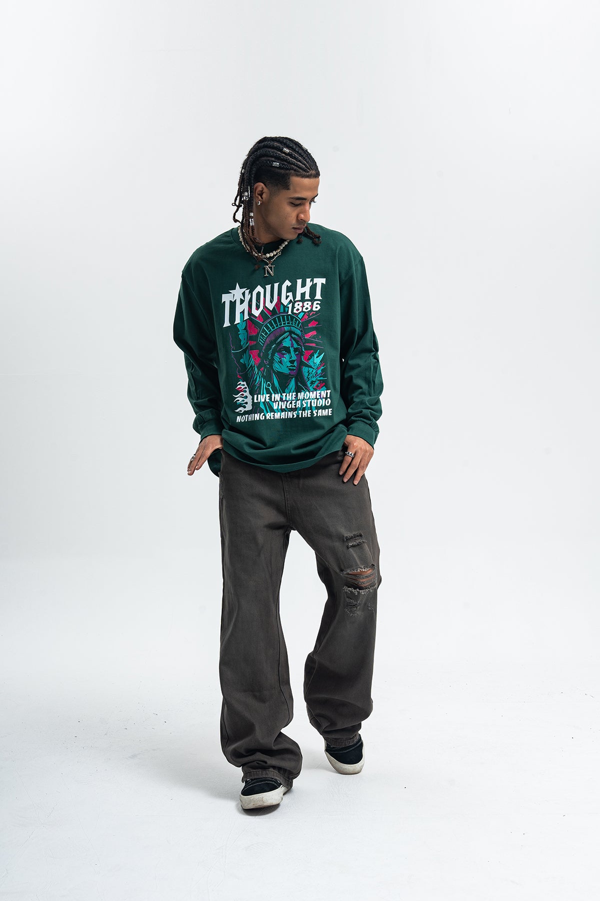 Statue of Liberty jumper creepy American top long sleeve USA t-shirt in brown