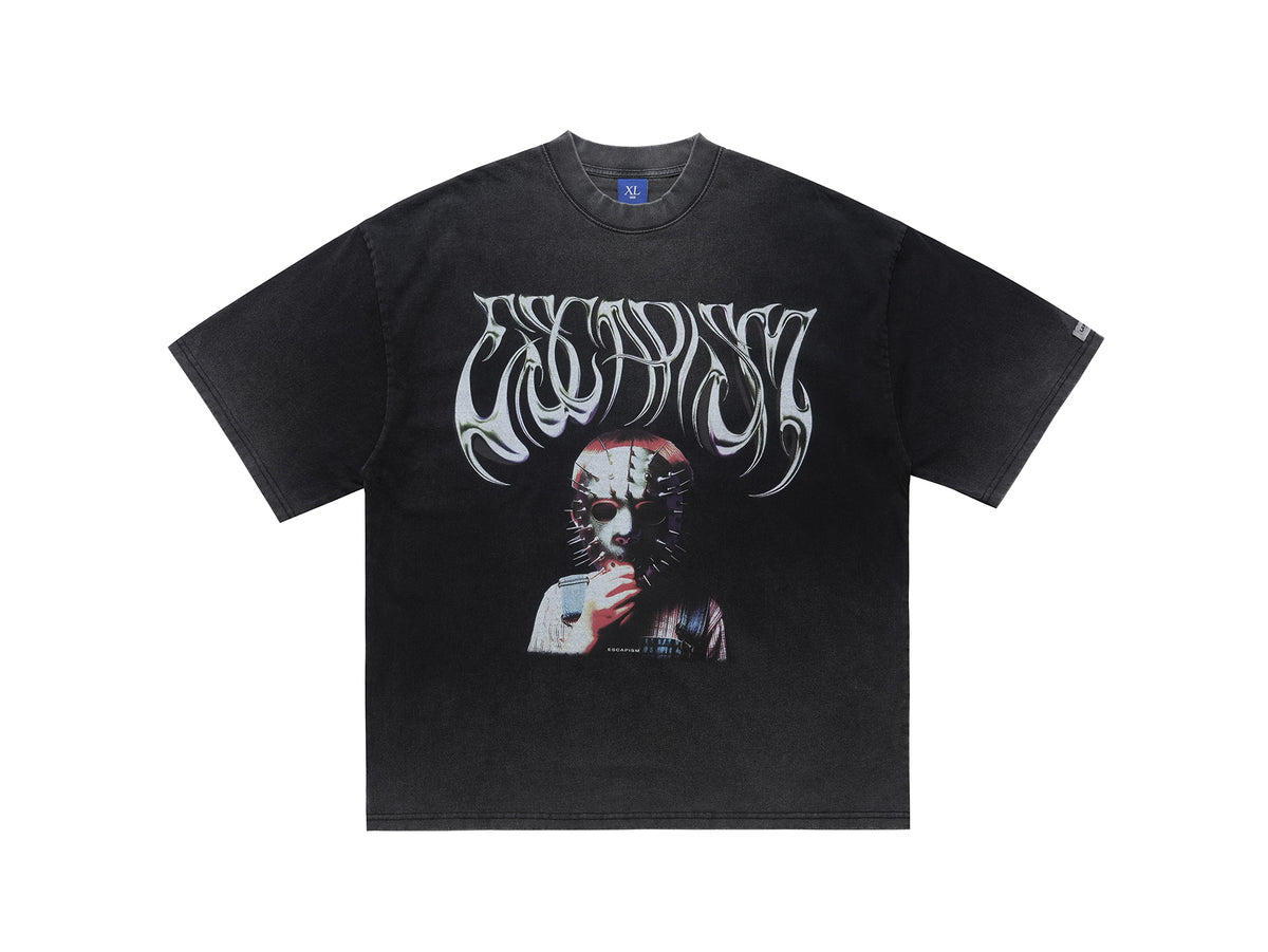 Creepy mask t-shirt scary movie top horror tee retro jumper in grey