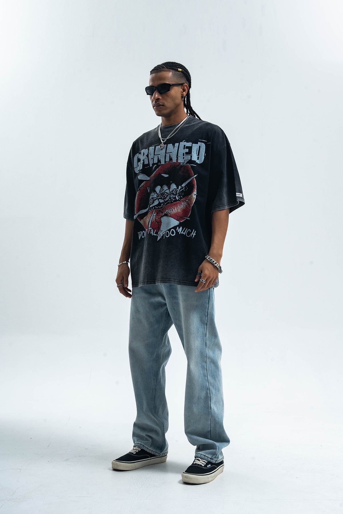 Grillz t-shirt mouth print top grunge hip-hop tee rapper jumper in grey