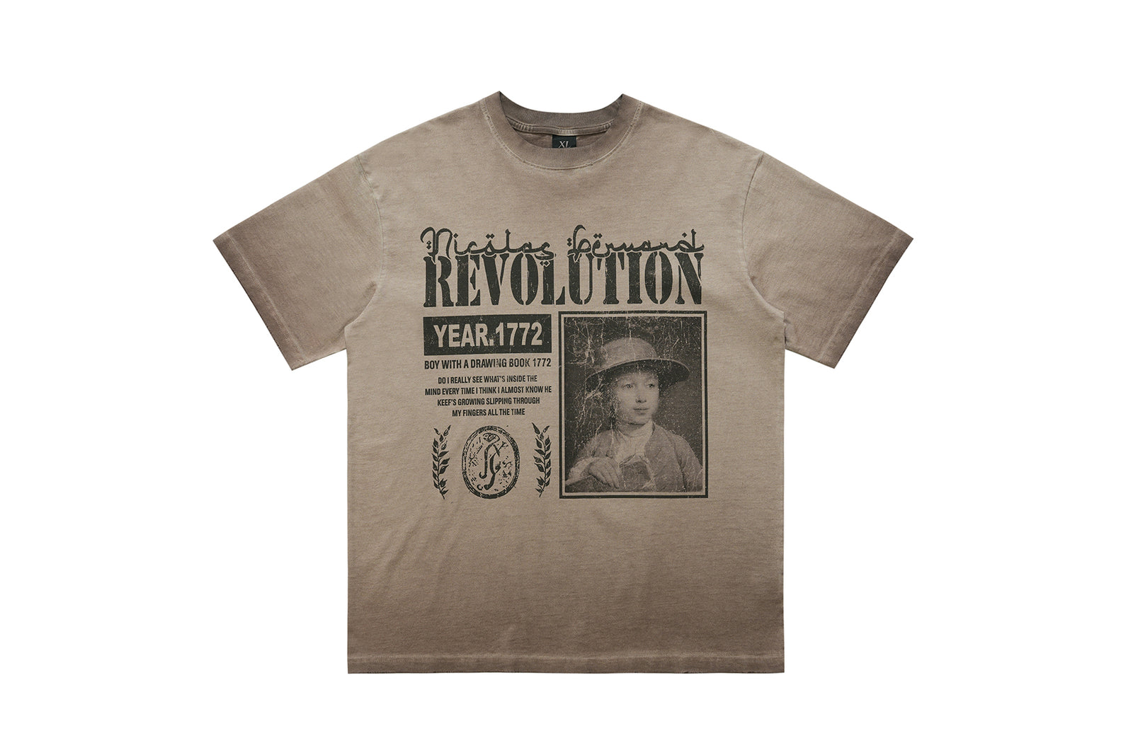 Wild West t-shirt revolution slogan top grunge American tee in beige