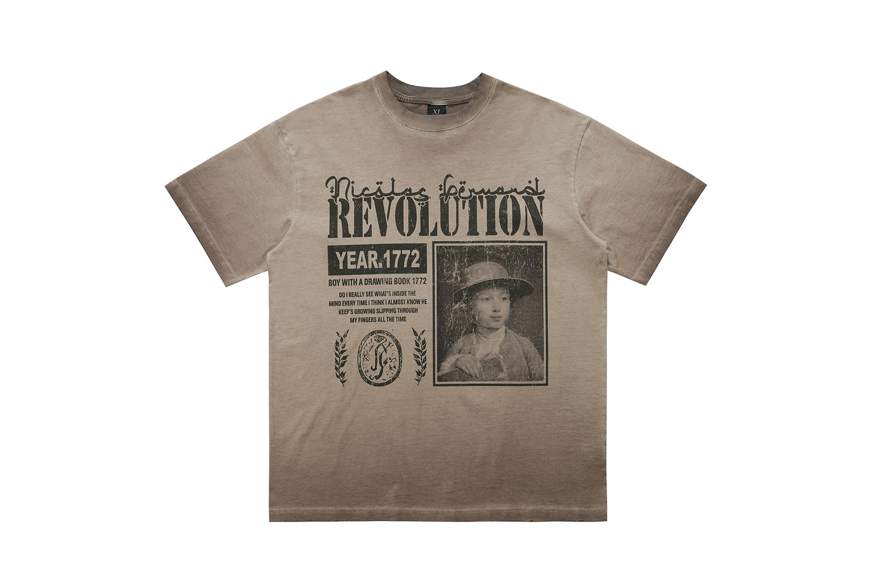 Wild West t-shirt revolution slogan top grunge American tee in beige