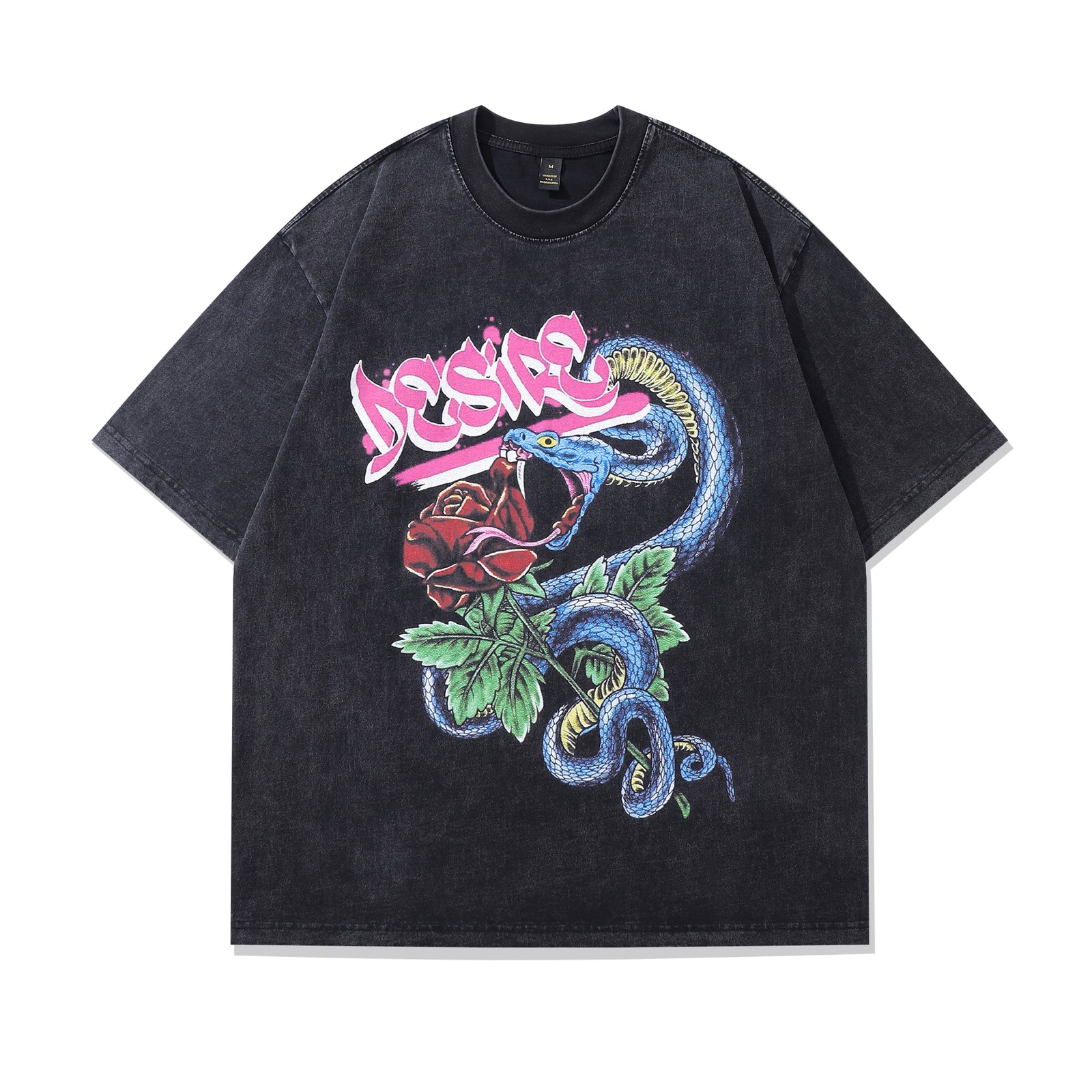 Snake t-shirt rose print tee retro poster top in vintage grey