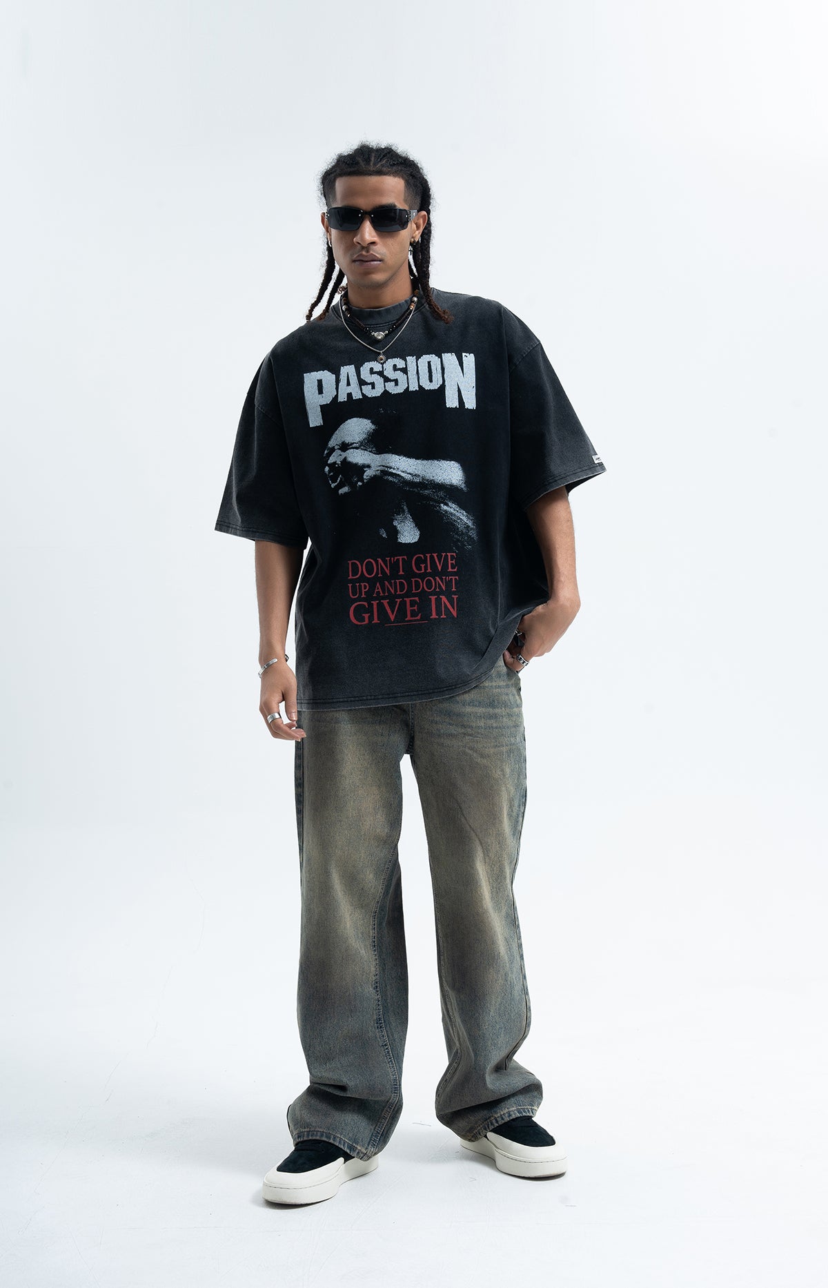 Boxer t-shirt motivational top grunge hip-hop tee in black