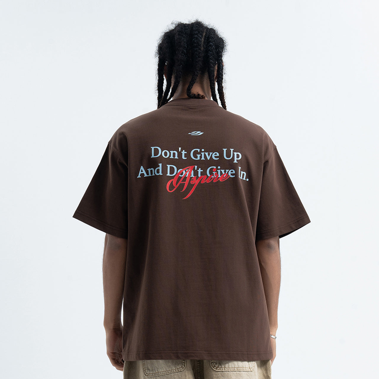 Motivational t-shirt dont give up slogan top retro tee in brown