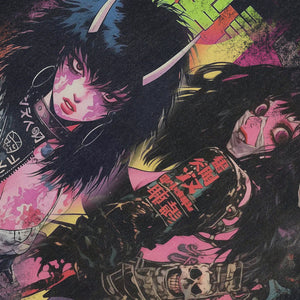 Anime devil cartoon sleeveless t-shirt Japanese poster surfer vest 00s retro Manga tank top in acid wash black