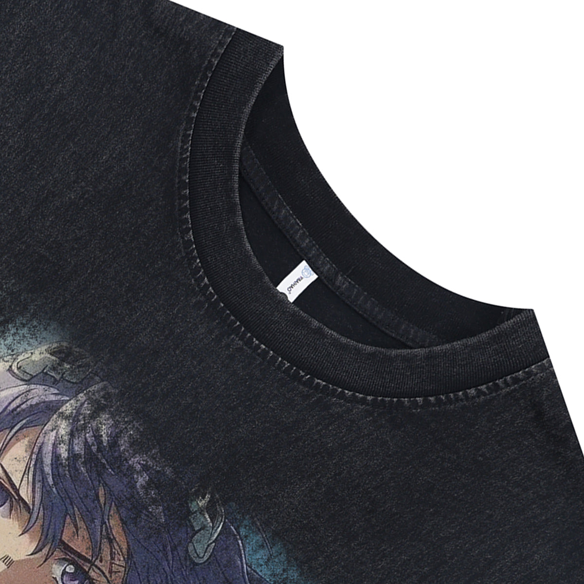 Tattooed girl cartoon sleeveless t-shirt Japanese anime surfer vest 00s retro Manga tank top in acid wash black