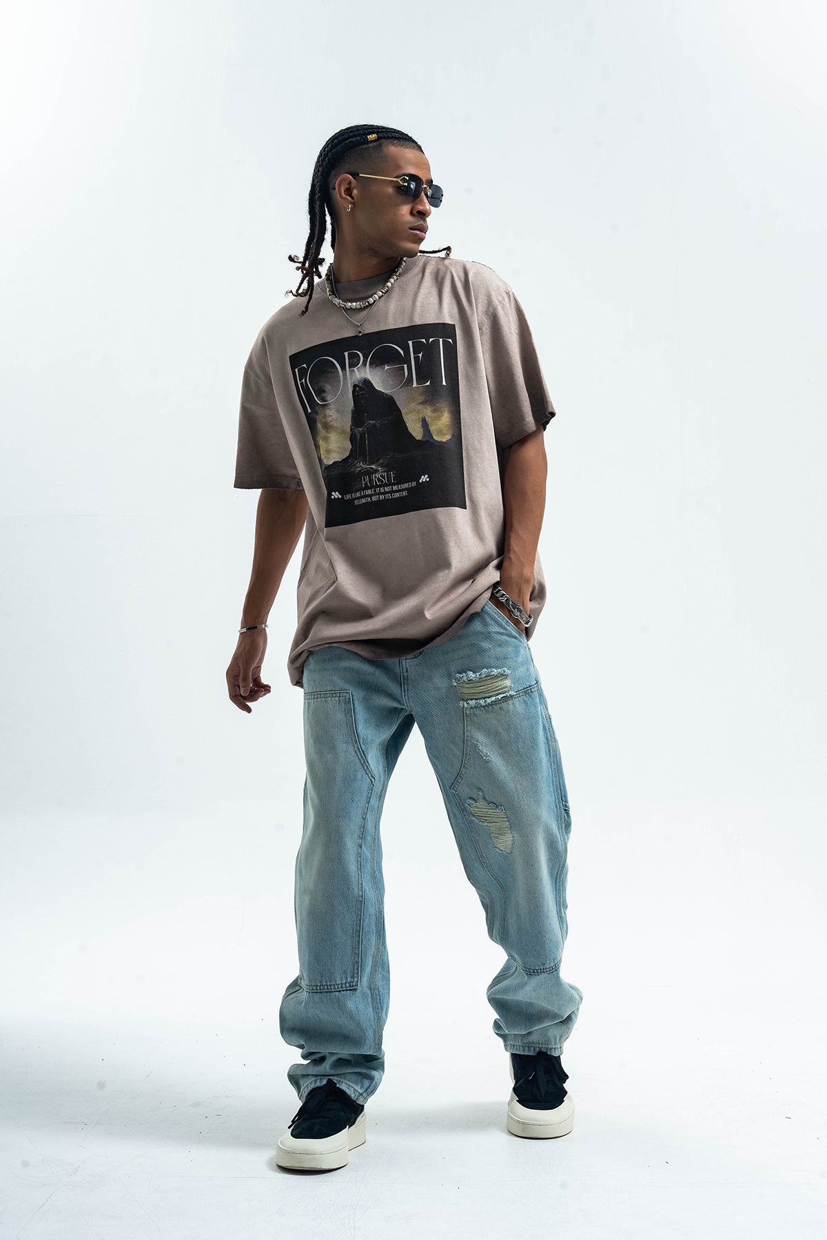 Gothic t-shirt desert monster top creepy print tee in grey