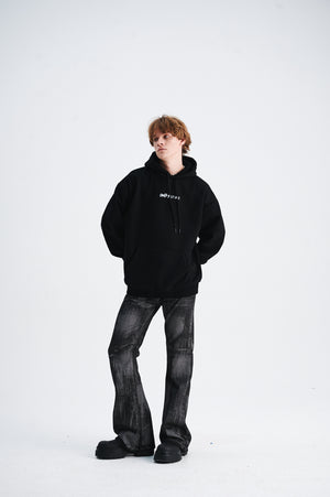 Middle finger print hoodie retro gunge jumper hip-hop pullover balaclava top in black