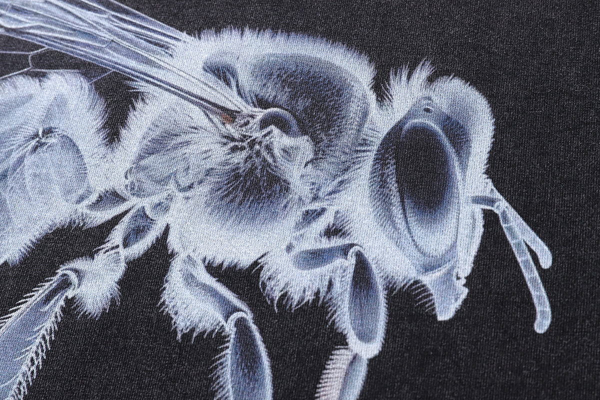Bee print t-shirt x-ray tee creepy psychedelic top in vintage grey