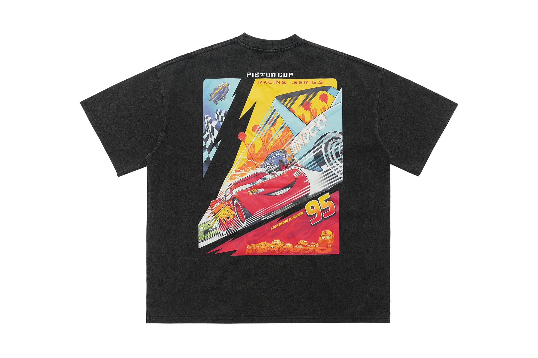 Racing car t-shirt retro cartoon top motorsports tee in Grey
