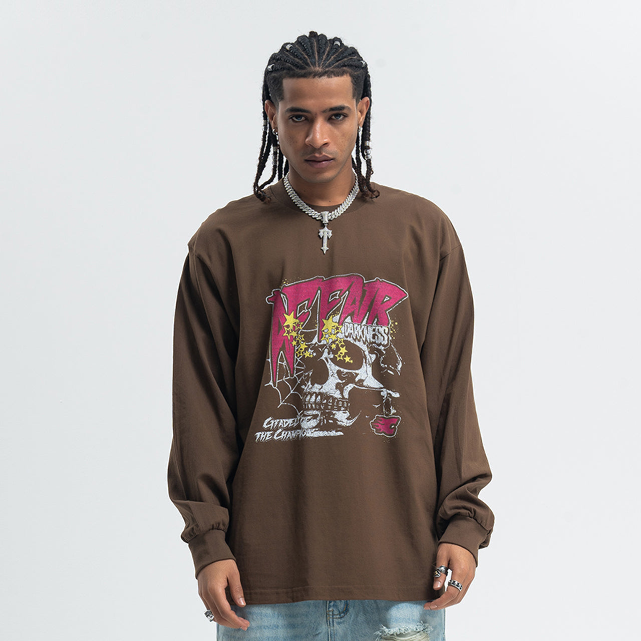 Cyberpunk long sleeve top virtual reality t-shirt in brown