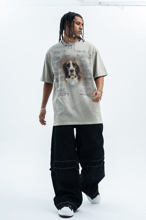 Dog t-shirt puppy print top retro cartoon tee animal jumper in grey