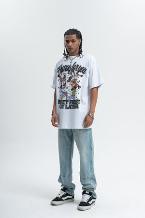 Party slogan t-shirt retro cartoon top 90s tee in black