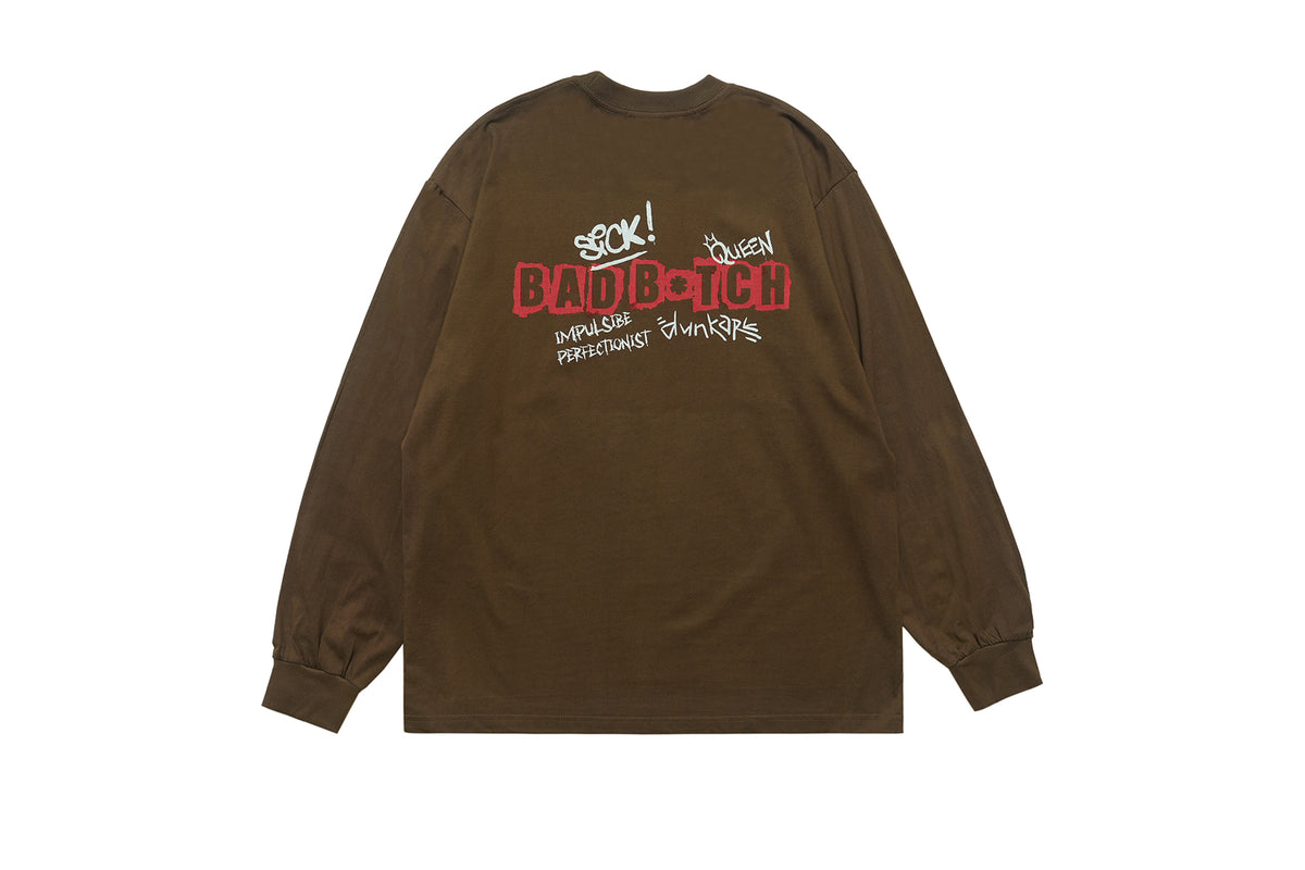 Bad bitch slogan top long sleeve raver tee grunge graffiti t-shirt in black