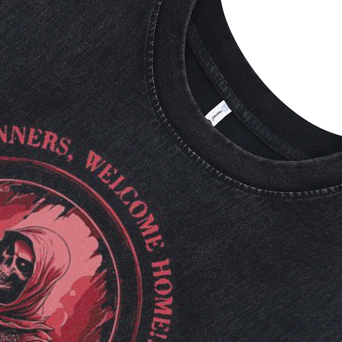 Creepy skeleton sleeveless t-shirt skull print surfer vest gate keeper slogan tank top in acid wash black