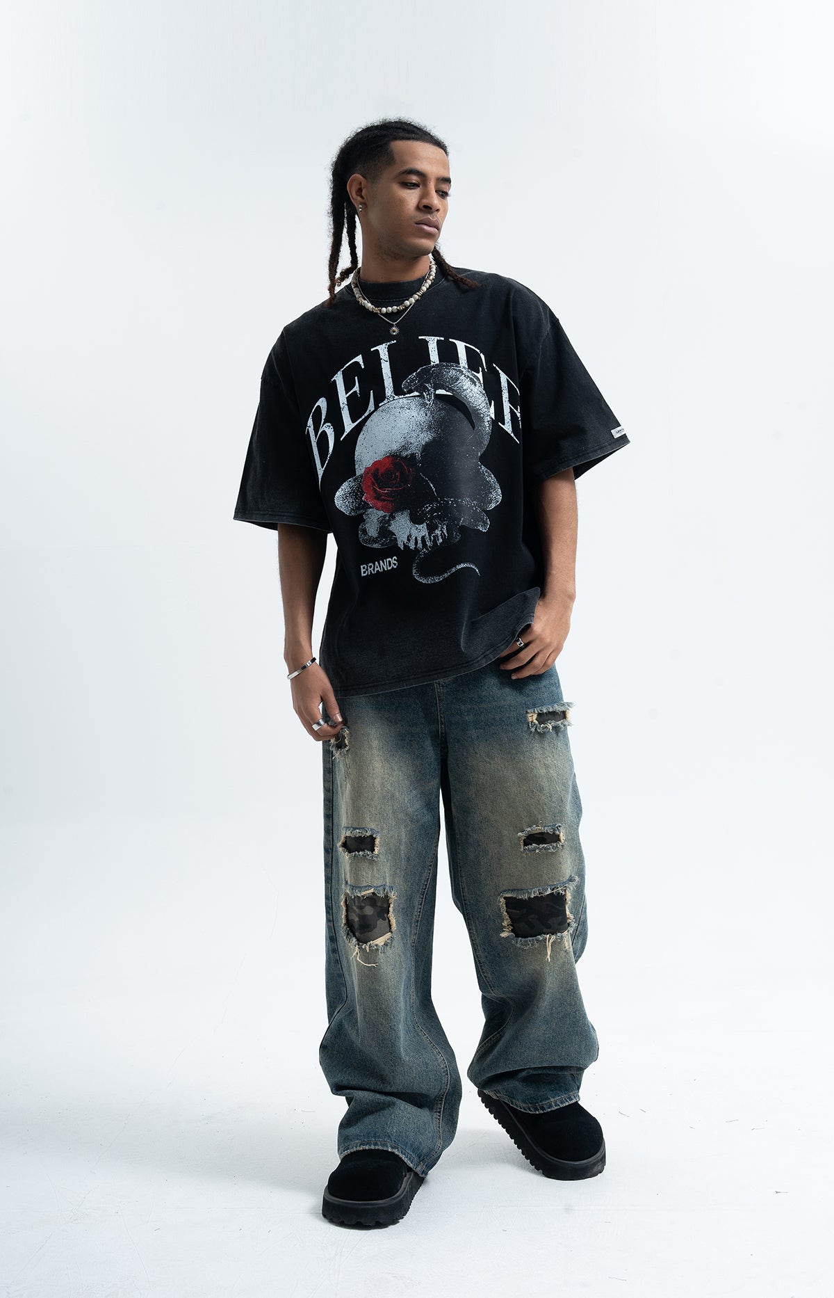 Snake print t-shirt skeleton bones top gothic tee in blue