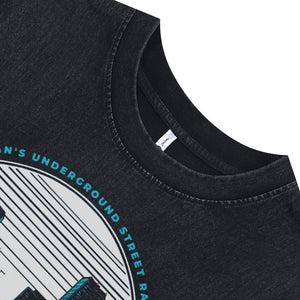 Fastlane slogan sleeveless t-shirt car print surfer vest 80s motorsports tank top in acid wash black