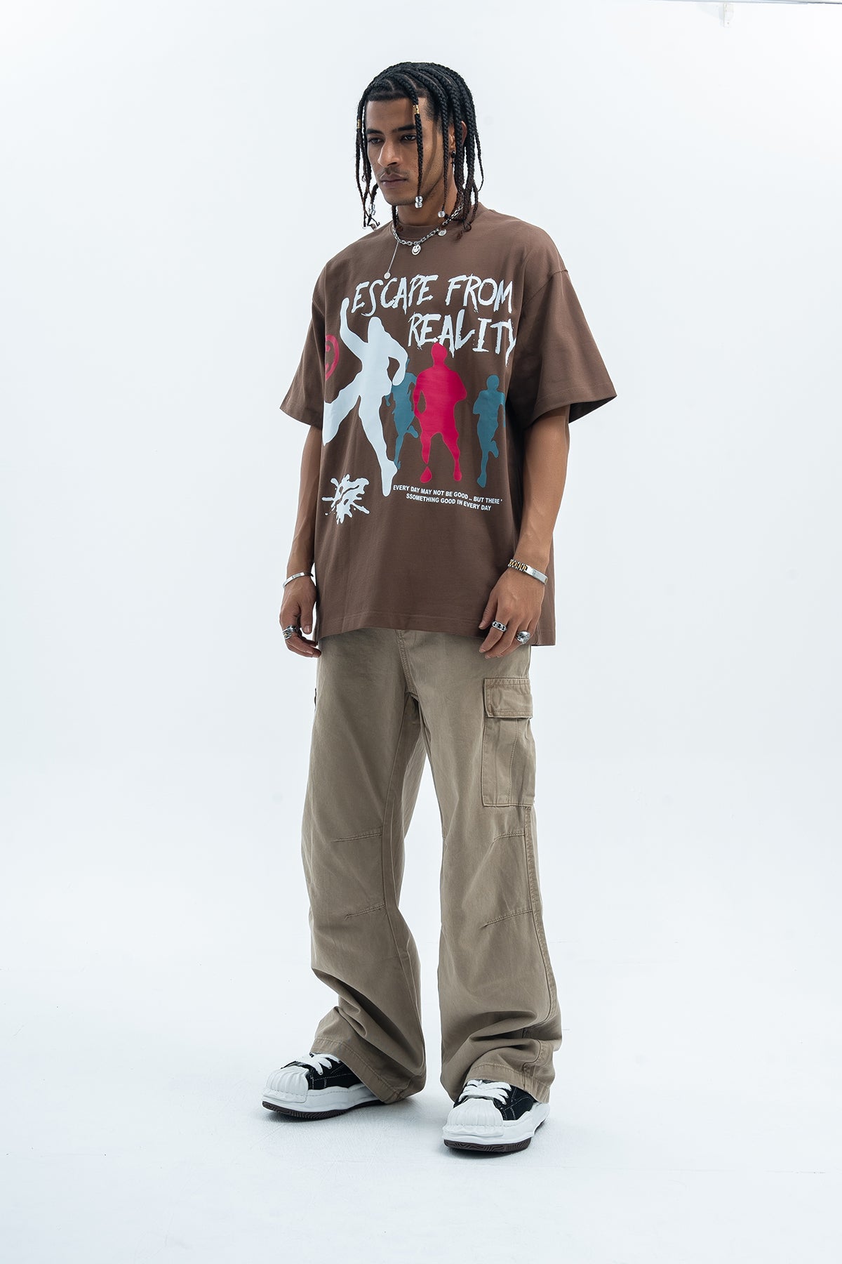 Psychedelic t-shirt graffitit top escape slogan tee raver jumper in black