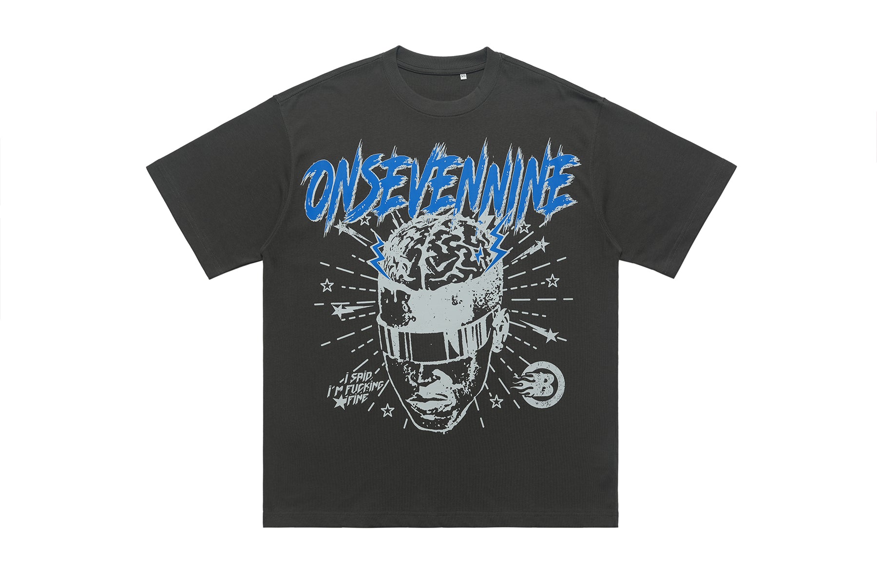 Brain print t-shirt creepy cartoon top monster tee in Grey