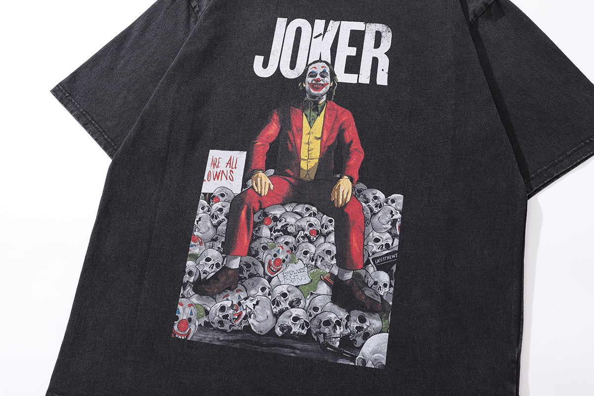 Clown t-shirt joker slogan tee creepy print top in vintage grey