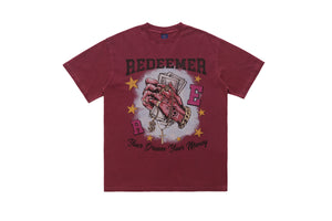 Money slogan t-shirt praying hands top cross print tee in red