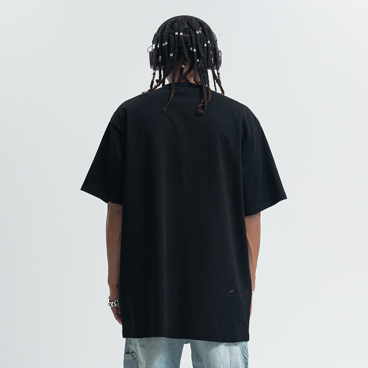 Party slogan t-shirt retro cartoon top 90s tee in black