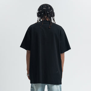 Party slogan t-shirt retro cartoon top 90s tee in black